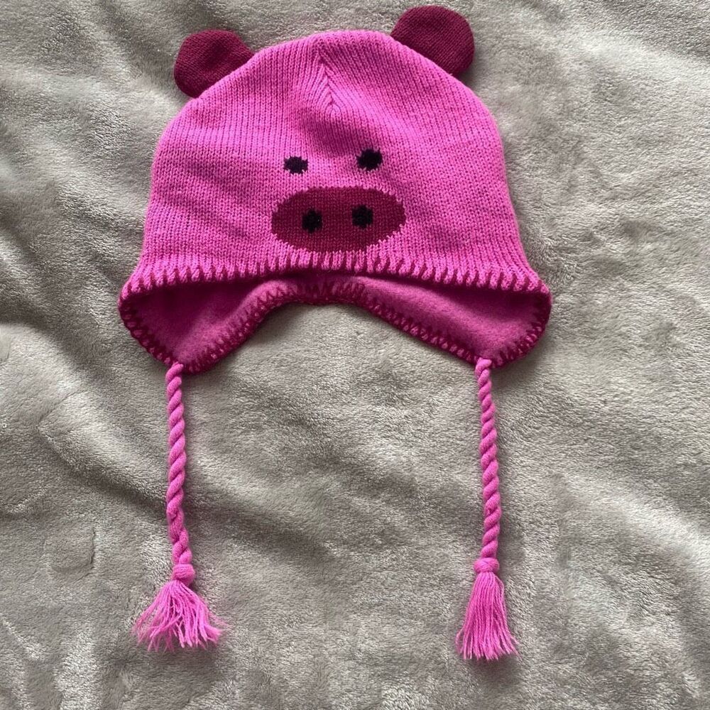 Knitted Pig Hat With Tassels